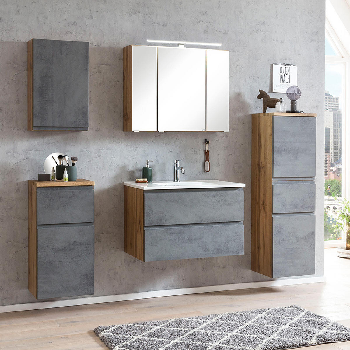 BADMÖBEL-SET Vasto-03 - Grau, Holzwerkstoff (80/200/47cm) - Lomado