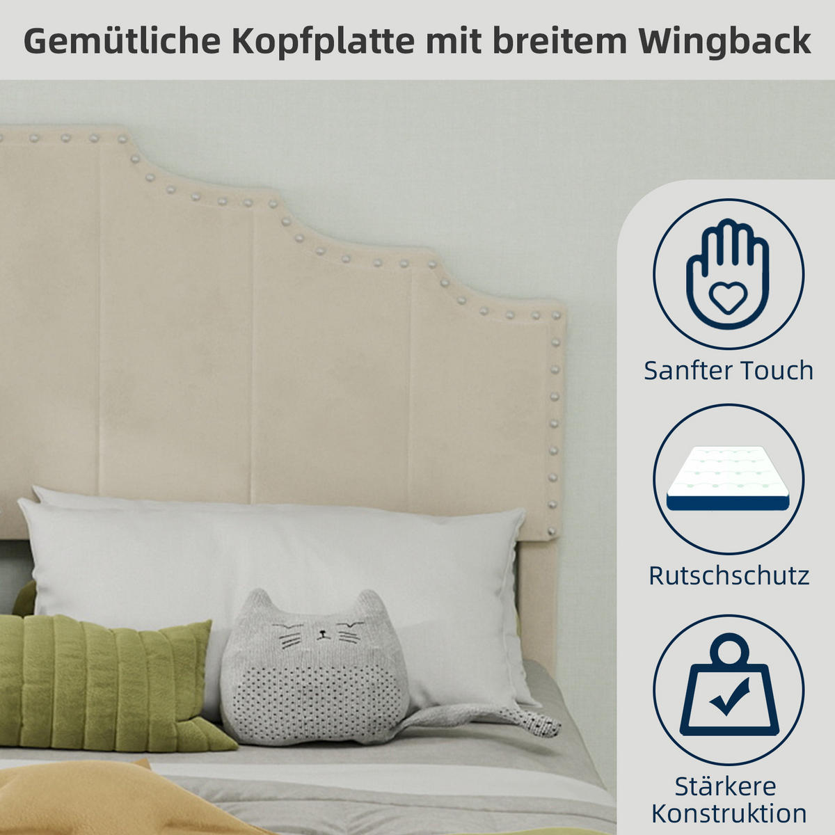 POLSTERBETT 140/200 cm in Beige Stoff mit Geometrischem Kopfteil - Beige, Holzwerkstoff/Textil (140/200cm) - WISHDOR