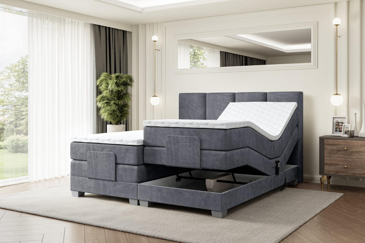BOXSPRINGBETT elektrisch verstellbar mit 2 Matratzen H4/Taschenfederung ROKS EL 200 x 200 Dunkelgrau - Dunkelgrau, Holzwerkstoff (207/200cm) - ALTDECOR