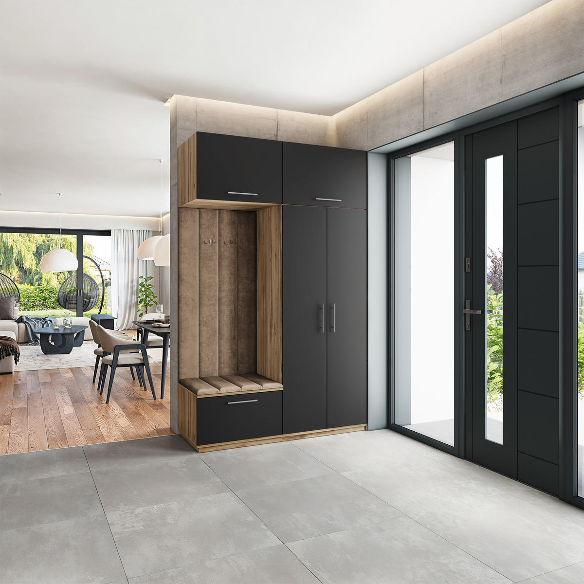 GARDEROBENSCHRANK REMA 150/240/60 cm Modern Garderobe-Set Eiche Wotan - Beige/Eiche Wotan, Holzwerkstoff (150/240/60cm) - MASSENO