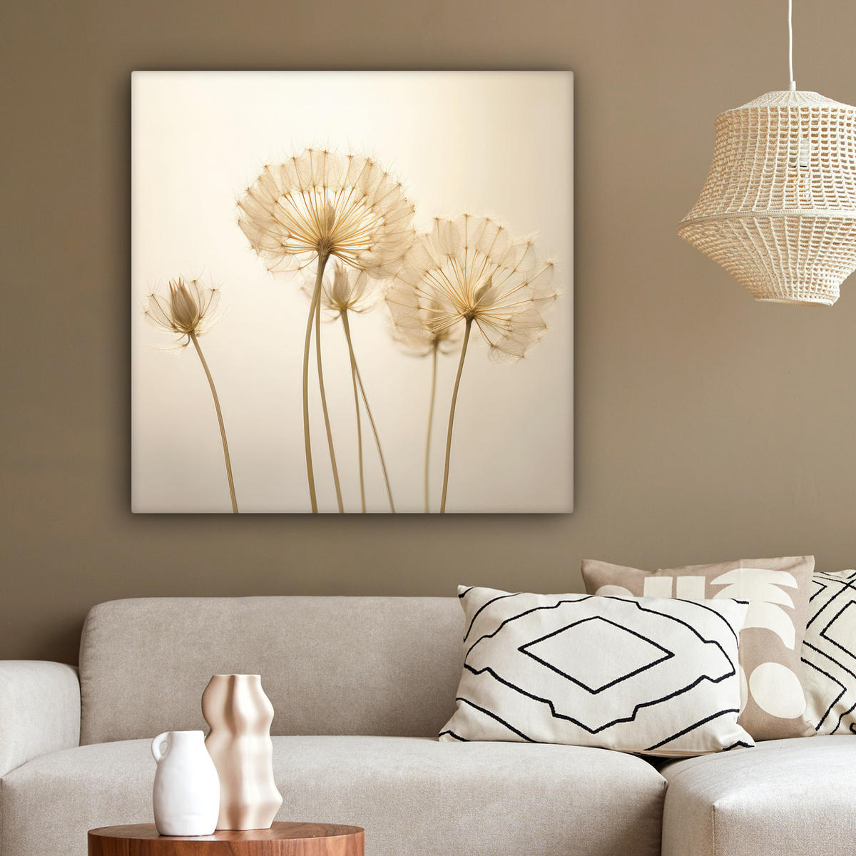 LEINWANDBILD Sonnenlicht - Löwenzahn - Botanisch - Blumen 90x90 cm - Creme, Textil (90/90cm) - MuchoWow