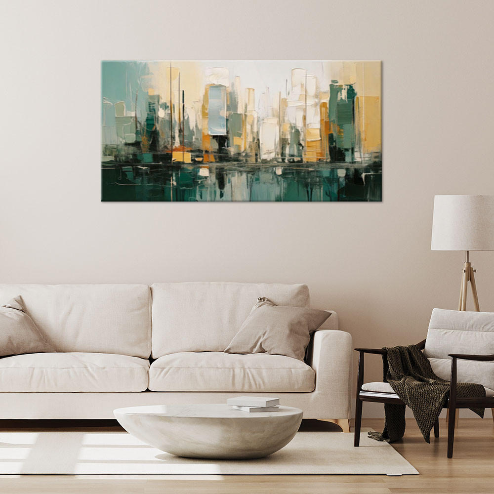 LEINWANDBILD Abstrakte Stadt Grün 120x60cm - Grün, Textil (120/60cm) - Feeby