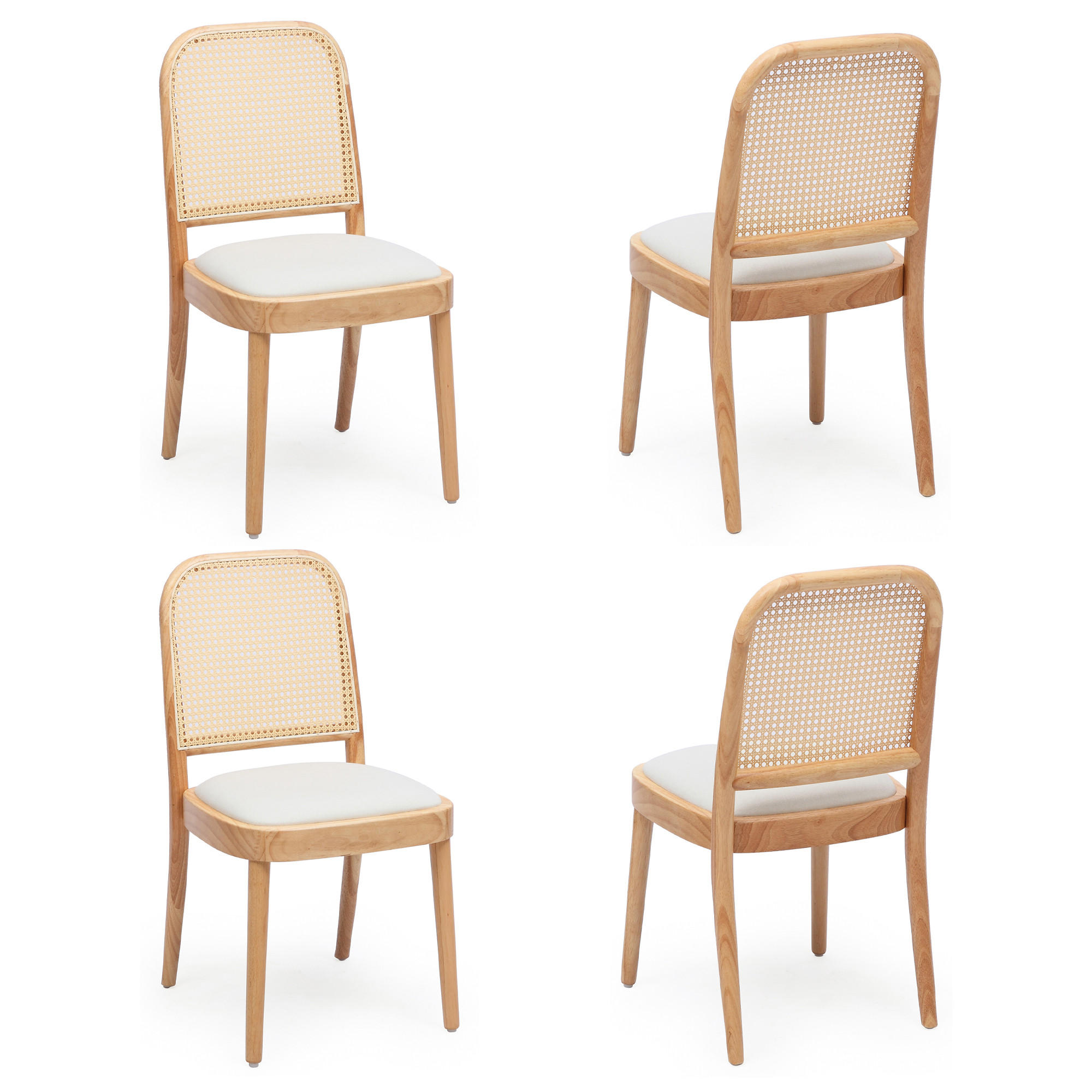 ESSZIMMERSTÜHLE 4er-Set Massivholz Rattan Leinen Holz - Naturfarben, Holz (52/84/45cm) - FLIEKS