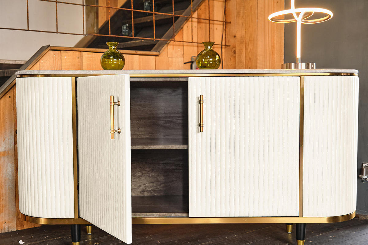 SIDEBOARD MARIA Weiß Kunstleder - Schwarz/Weiß, Stein/Metall (150/76/40cm) - KAWOLA