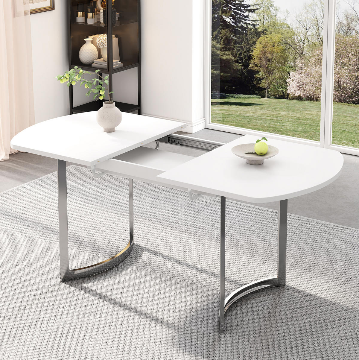 ESSTISCH aus MDF 180x80x75 cm Weiß mit ausziehbarer Tischplatte und silberfarbenen Metallbeinen - Weiß, Holzwerkstoff (180/80/75cm) - Modfu