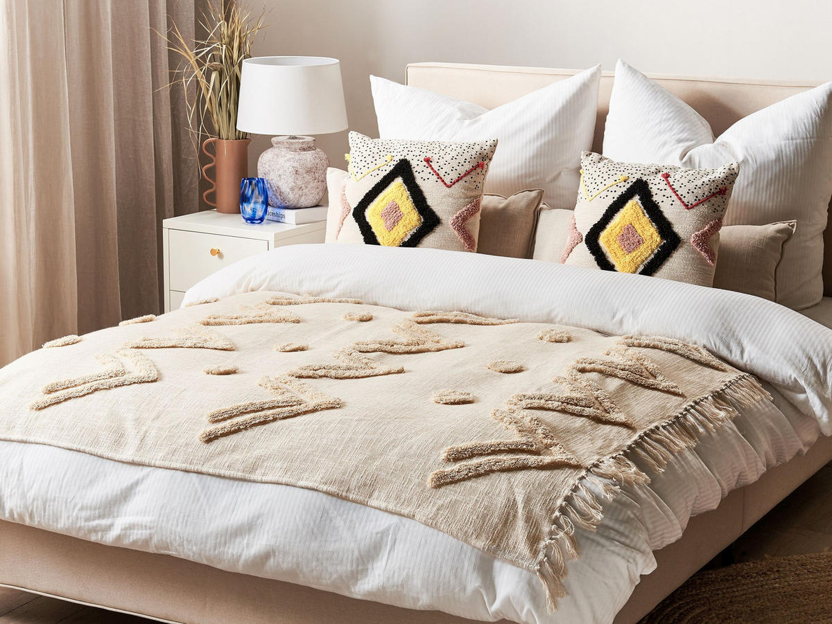 DECKE Beige Fatehpur 130/180 cm - Beige, Naturmaterialen/Textil (130/180cm) - Beliani