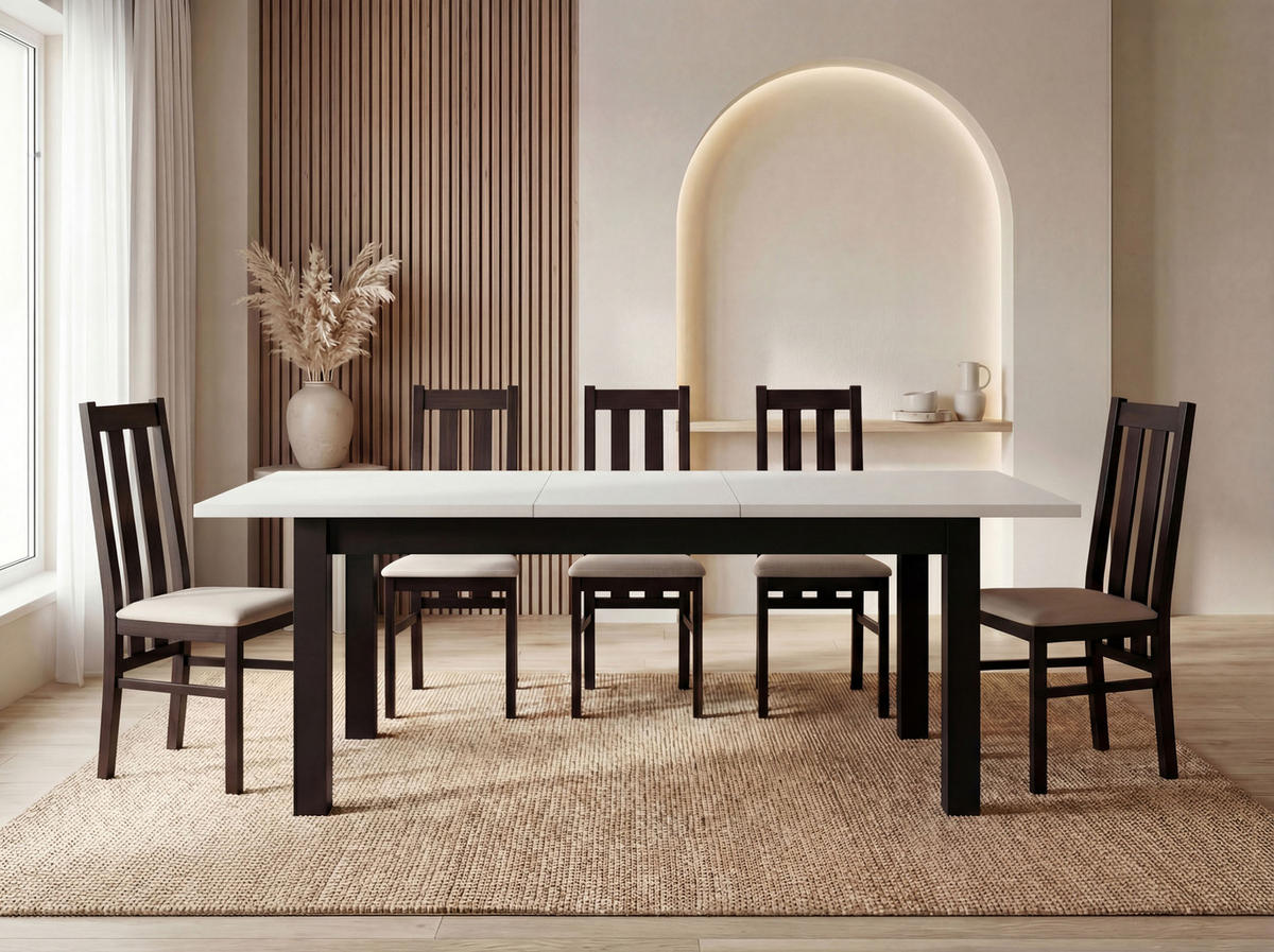 ESSTISCH Lindberg ausziehbar verlängerbar rechteckig, Weiß 140-160/80/77 cm - Schwarz/Weiß, Holz/Holzwerkstoff (140/80/76.5cm) - WFL GROUP