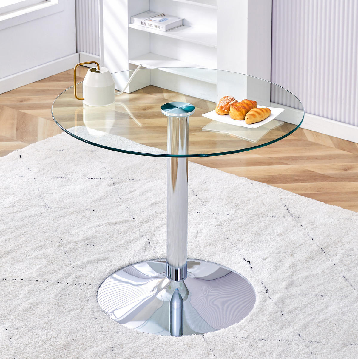 BARTISCH 85/85/76 cm aus Glas und Metall, rundes Design mit stabilem Metallgestell, Silber/Transparent - Silberfarben, Glas (85/85/76cm) - Redom