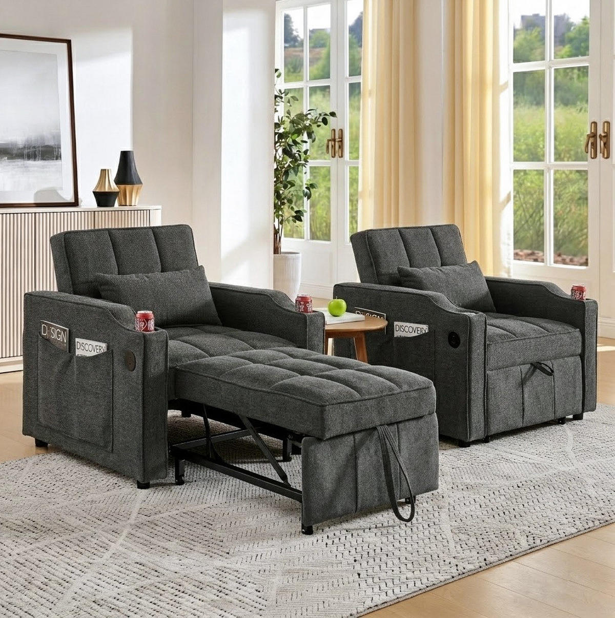 SCHLAFSESSEL 3-in-1 mit Bettfunktion 190 cm Stoff Dunkelgrau - Dunkelgrau, Holz (85/86/190cm) - Meubliv