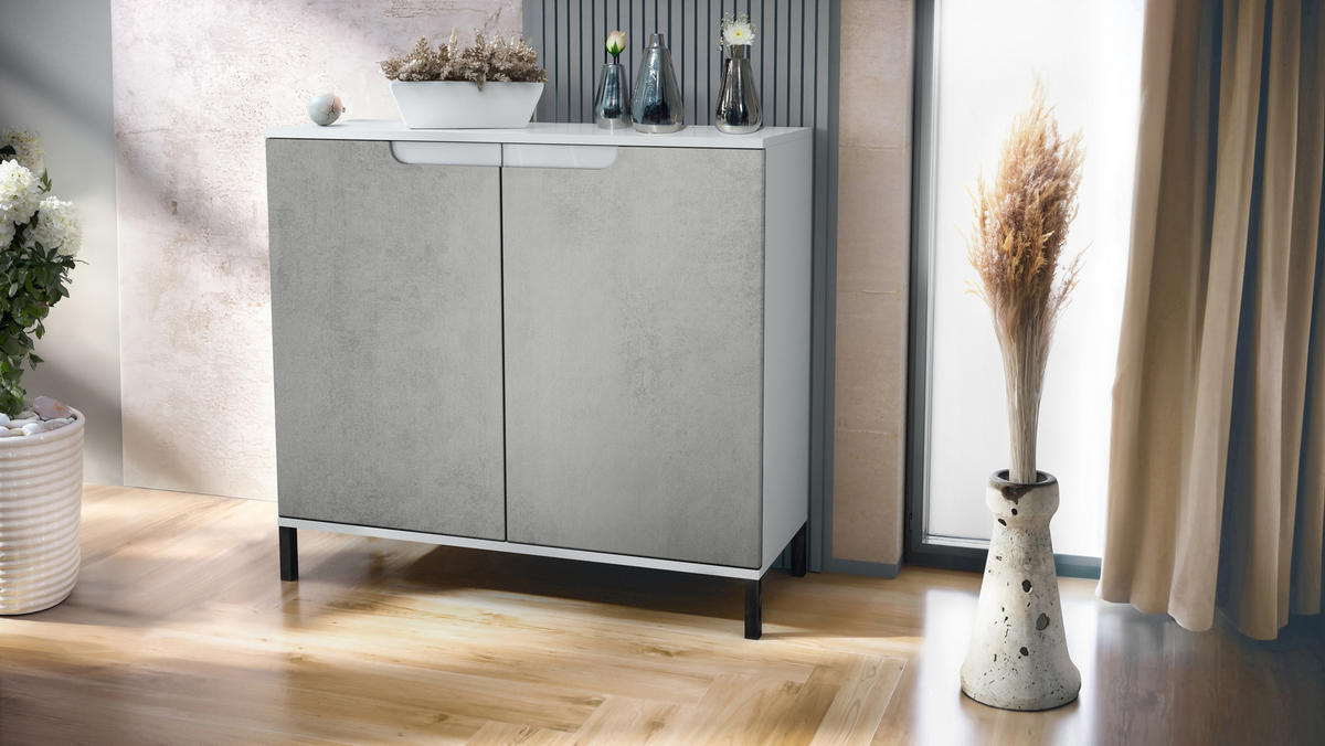 KOMMODE Sylt Beton Oxid Optik - Hellgrau, Holzwerkstoff (92.5/83.5/35cm) - Vladon