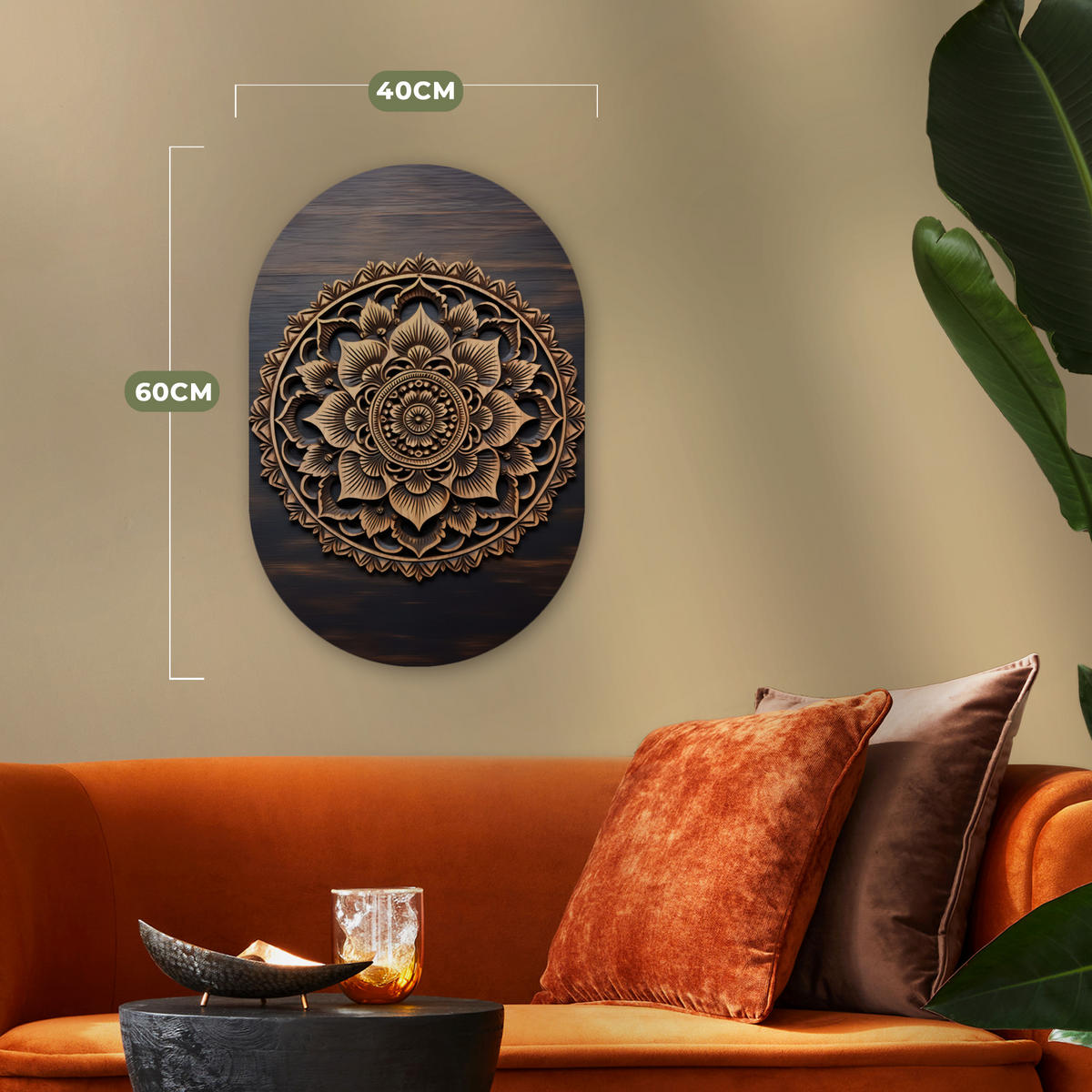 WANDBILD Mandala - Holz - Blumen - Braun 40x60 cm - Gelb, Kunststoff (40/60cm) - MuchoWow