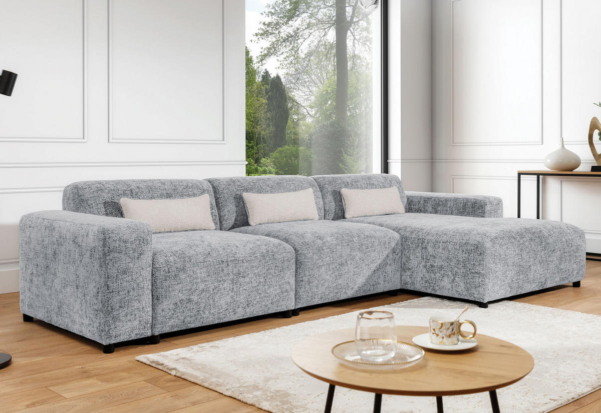 ECKSOFA L Form Jughlio Hellgrau 331/165/75 cm Rechts mit Schlaffunktion - Hellgrau/Schwarz, Kunststoff/Textil (331/165cm) - AX Living