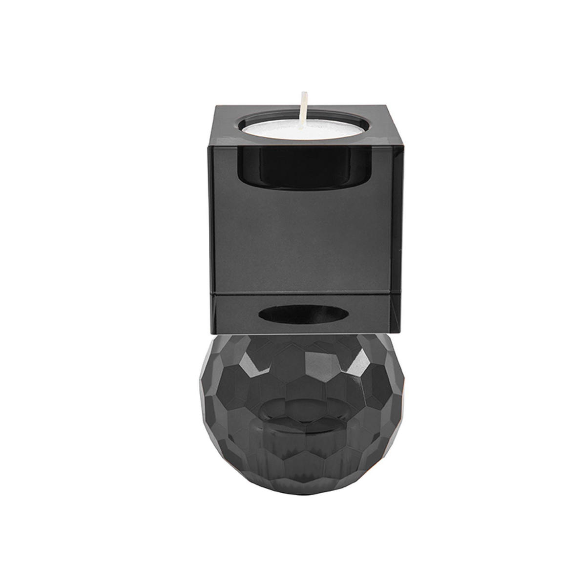 KERZENSTÄNDER Crystal Art Medium Squared - Schwarz - 6/6/13 cm - Schwarz, Glas (6/13/6cm) - Present Time