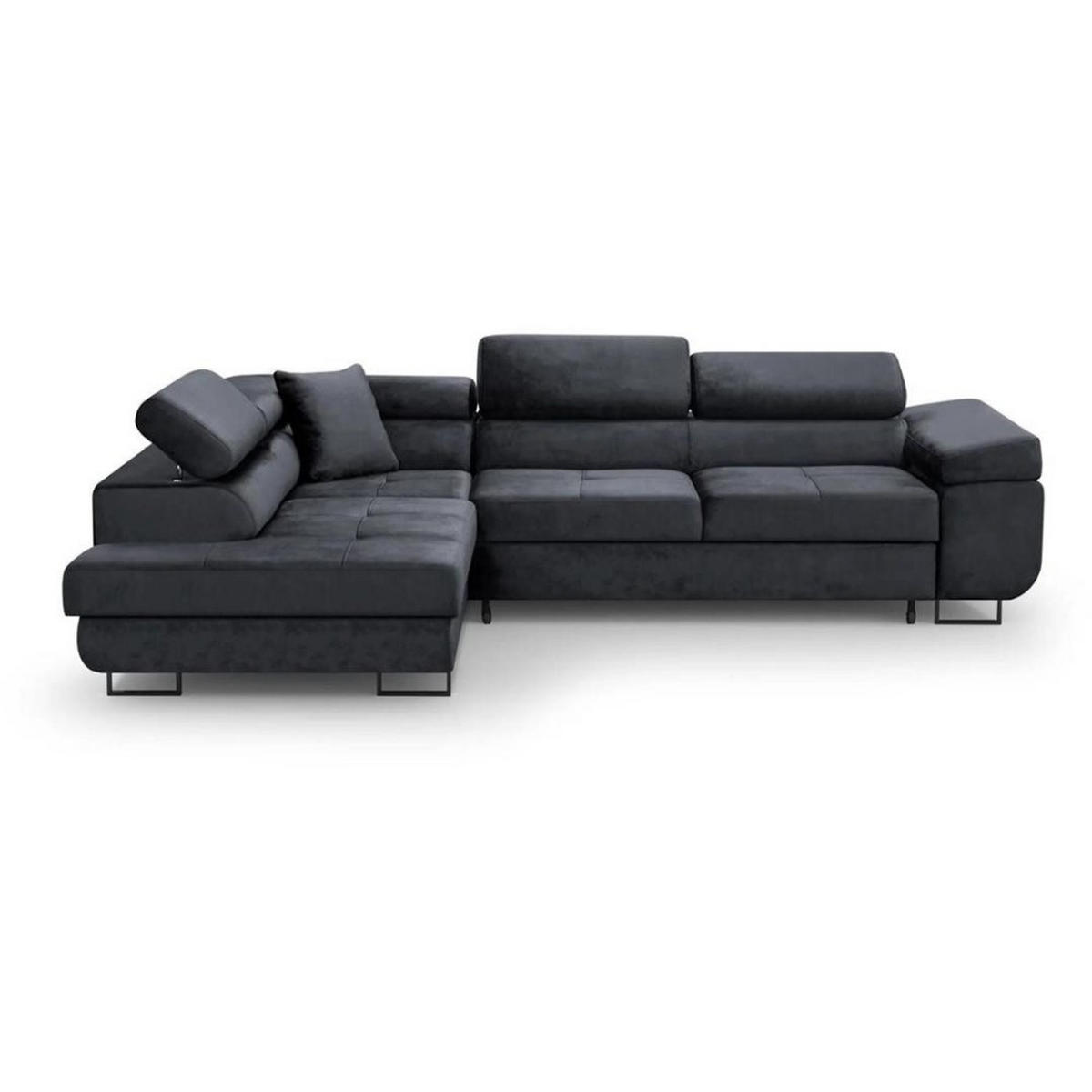 ECKSCHLAFSOFA Waldo verstellbaren Kopfstützen, Schwarz, links - Schwarz, Textil (275/203cm) - Beautysofa