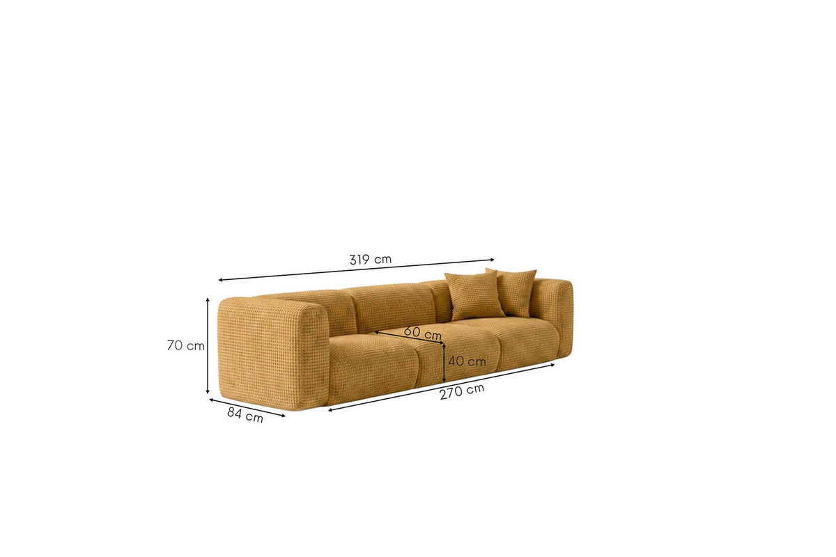 SOFA 3-Sitzer, Chenille-Stoff Cremona, Golden, GRETA - Goldfarben, Holz (319/70/89cm) - Kaiser Möbel