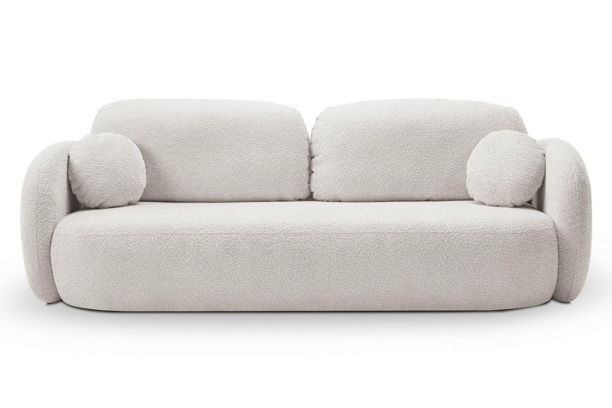 BETTSOFA AMICO Hellgrau Bucle-Stoff mit Schlaffunktion - Hellgrau, Holz (238/86.5/101cm) - MASSENO