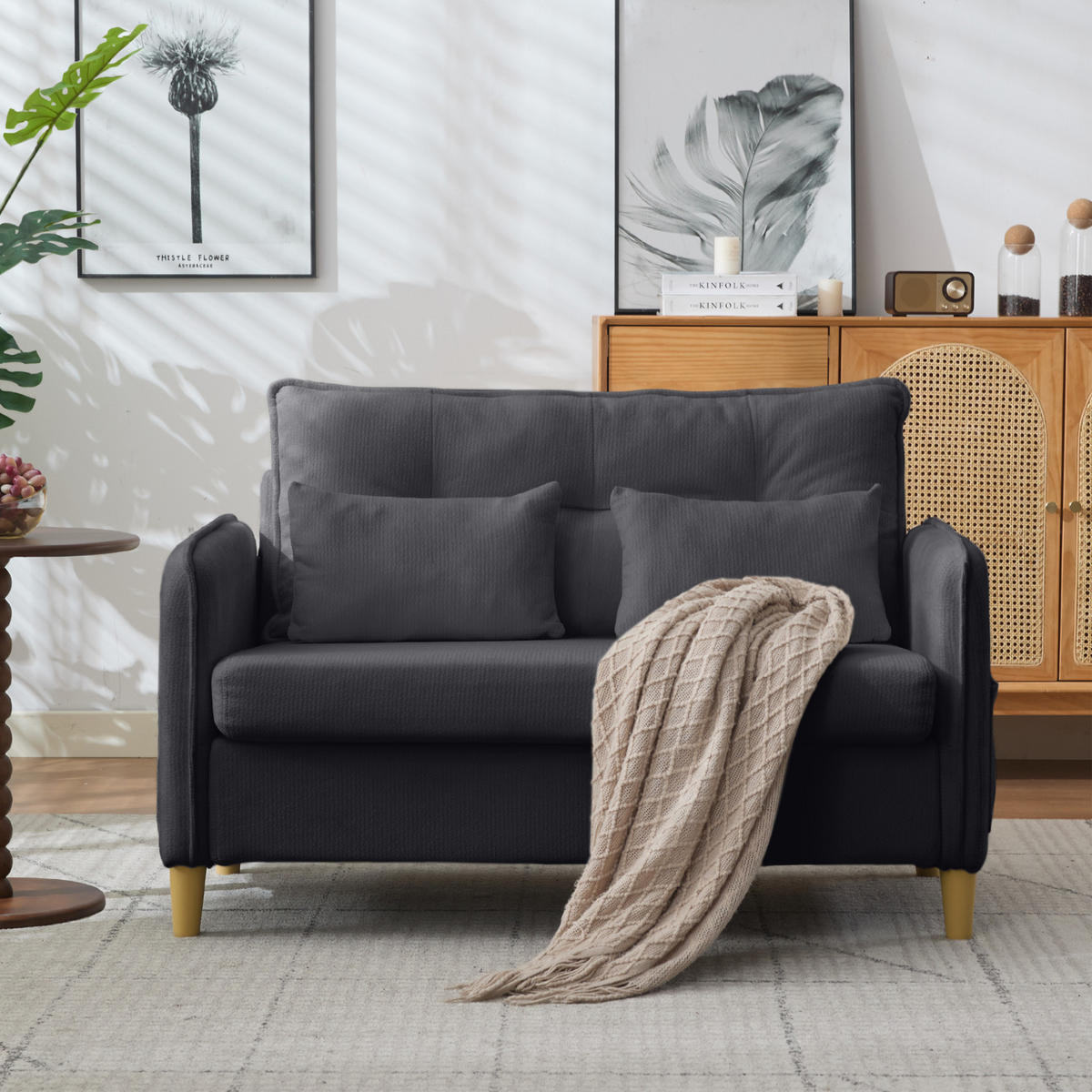 SOFA 2-Sitzer mit Armlehnen 127 cm Dunkelgrau Chenille - Dunkelgrau, Holzwerkstoff (127/83/75.5cm) - Meubliv