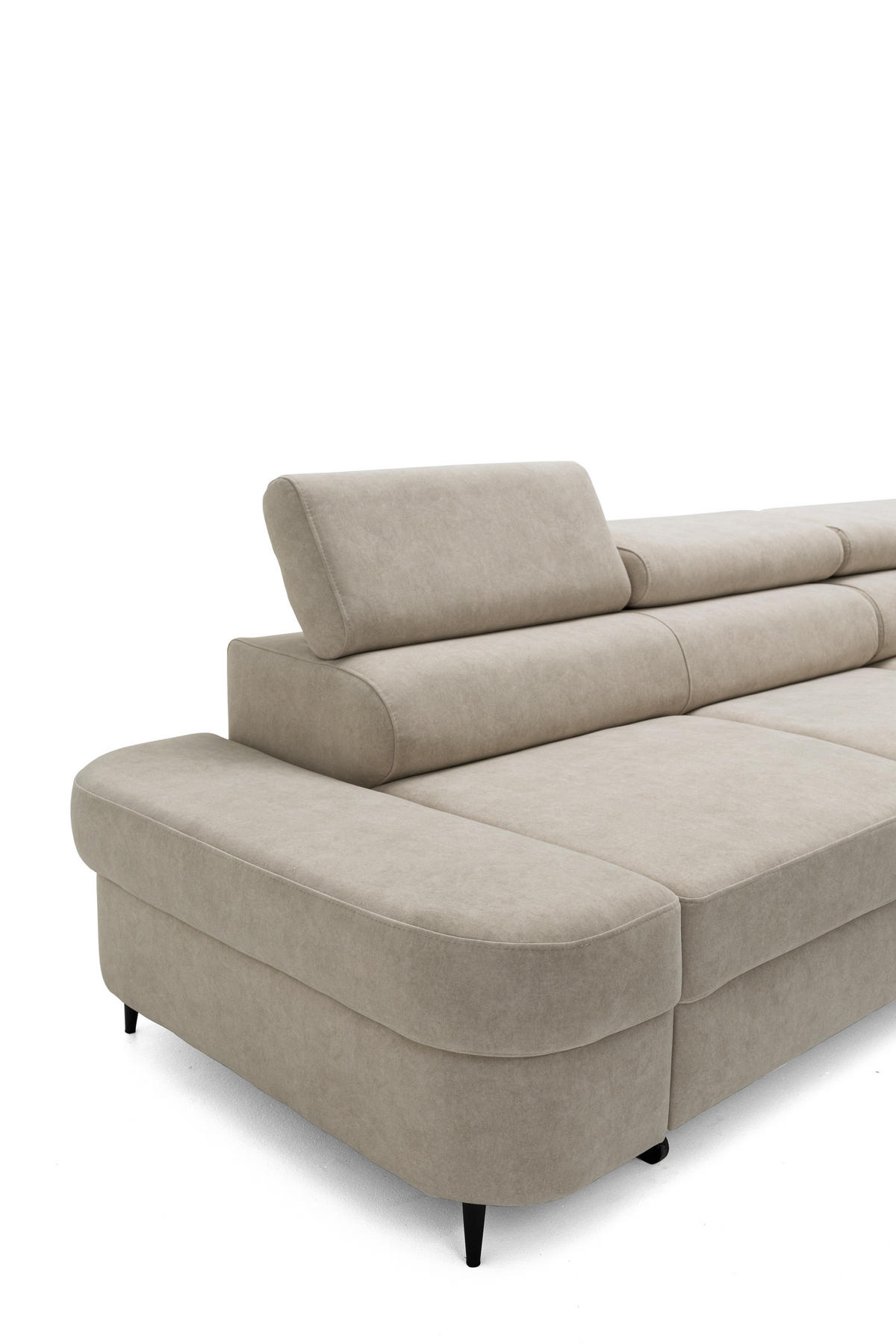 ECKSOFA PRIAM L Rechts mit Schlaffunktion 125x195 Velours Beige - Beige/Schwarz, Holz/Textil (203/275cm) - Muffo