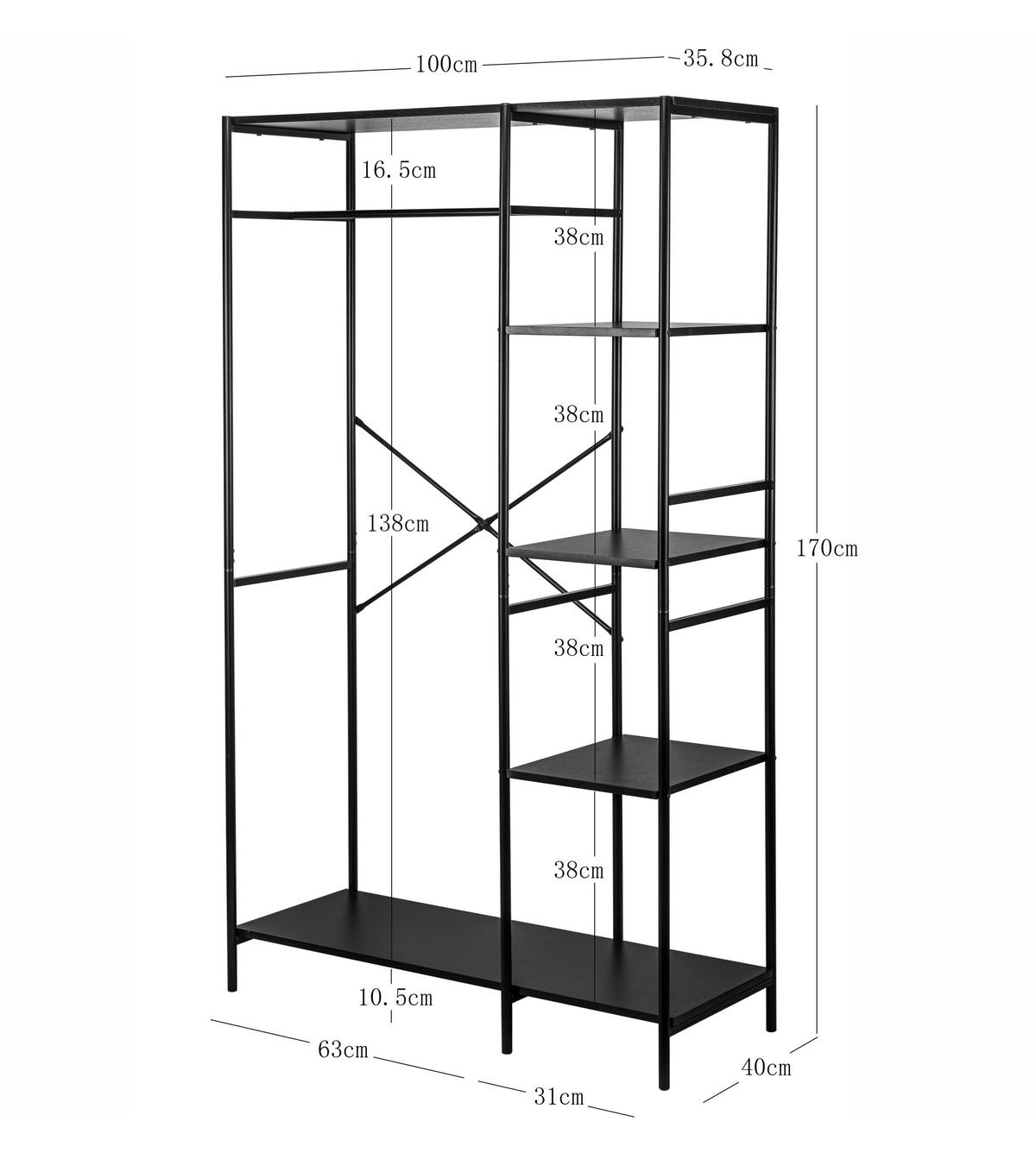 GARDEROBE Metall Schwarz - Schwarz, Metall (100/170/40cm) - Nordlys