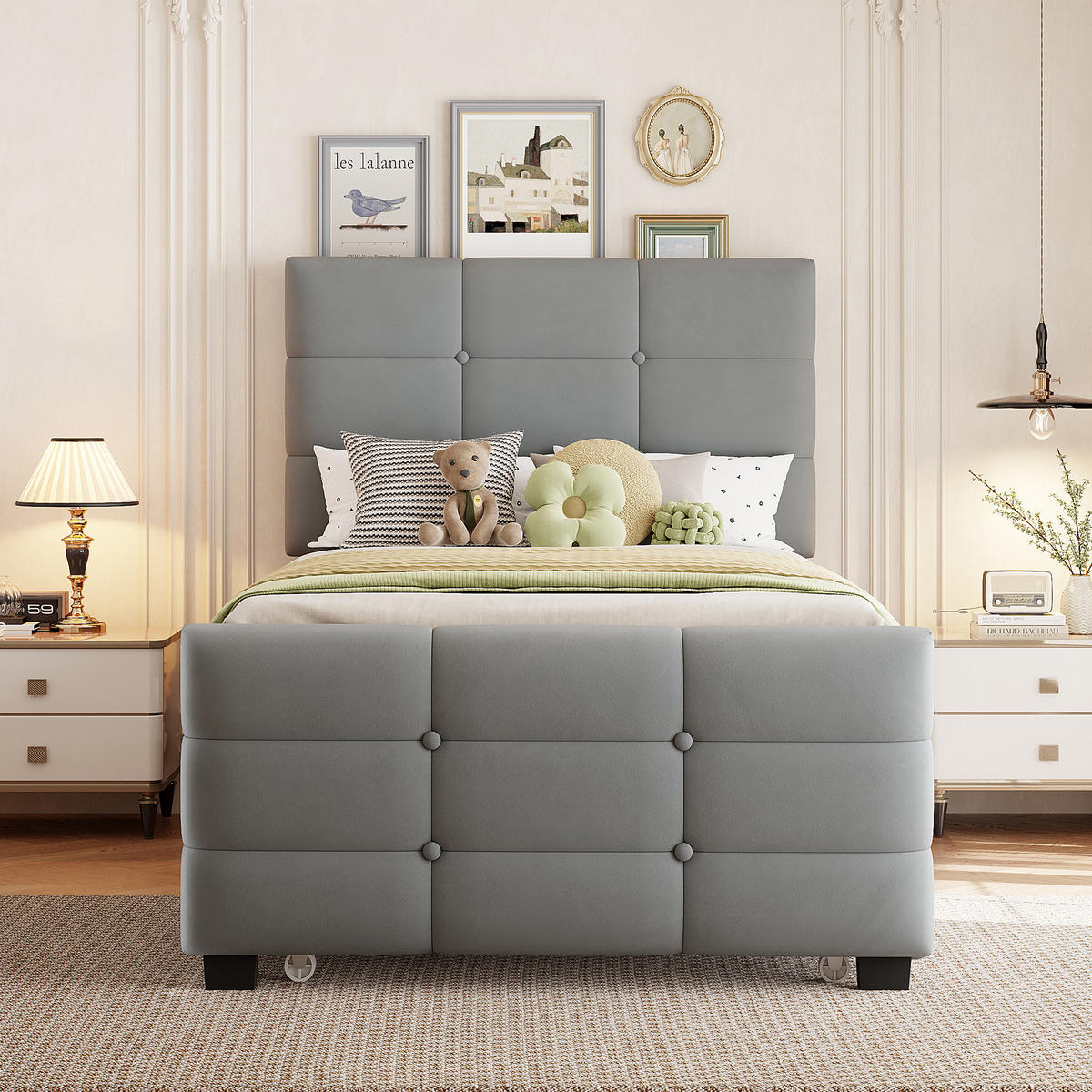 POLSTERBETT aus Samtstoff 90x190 cm in Grau mit ausziehbarem Bett - Grau, Textil (90/190cm) - Modfu