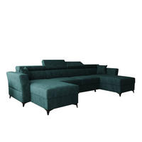 WOHNLANDSCHAFT Ribella Türkis 345/180/100 cm mit Schlaffunktion - Türkis/Schwarz, Textil/Metall (345/100/180cm) - AX Living