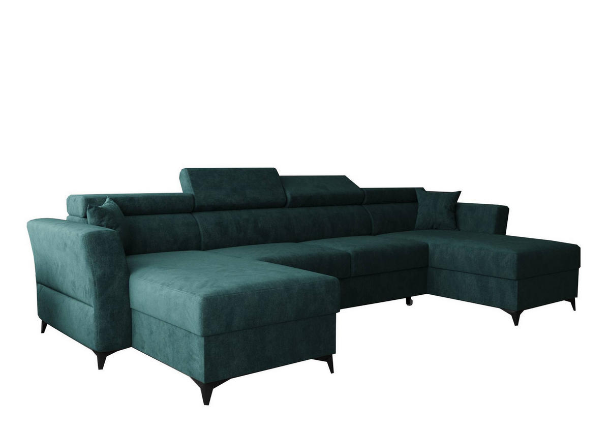 WOHNLANDSCHAFT Ribella Türkis 345/180/100 cm mit Schlaffunktion - Türkis/Schwarz, Textil/Metall (345/100/180cm) - AX Living