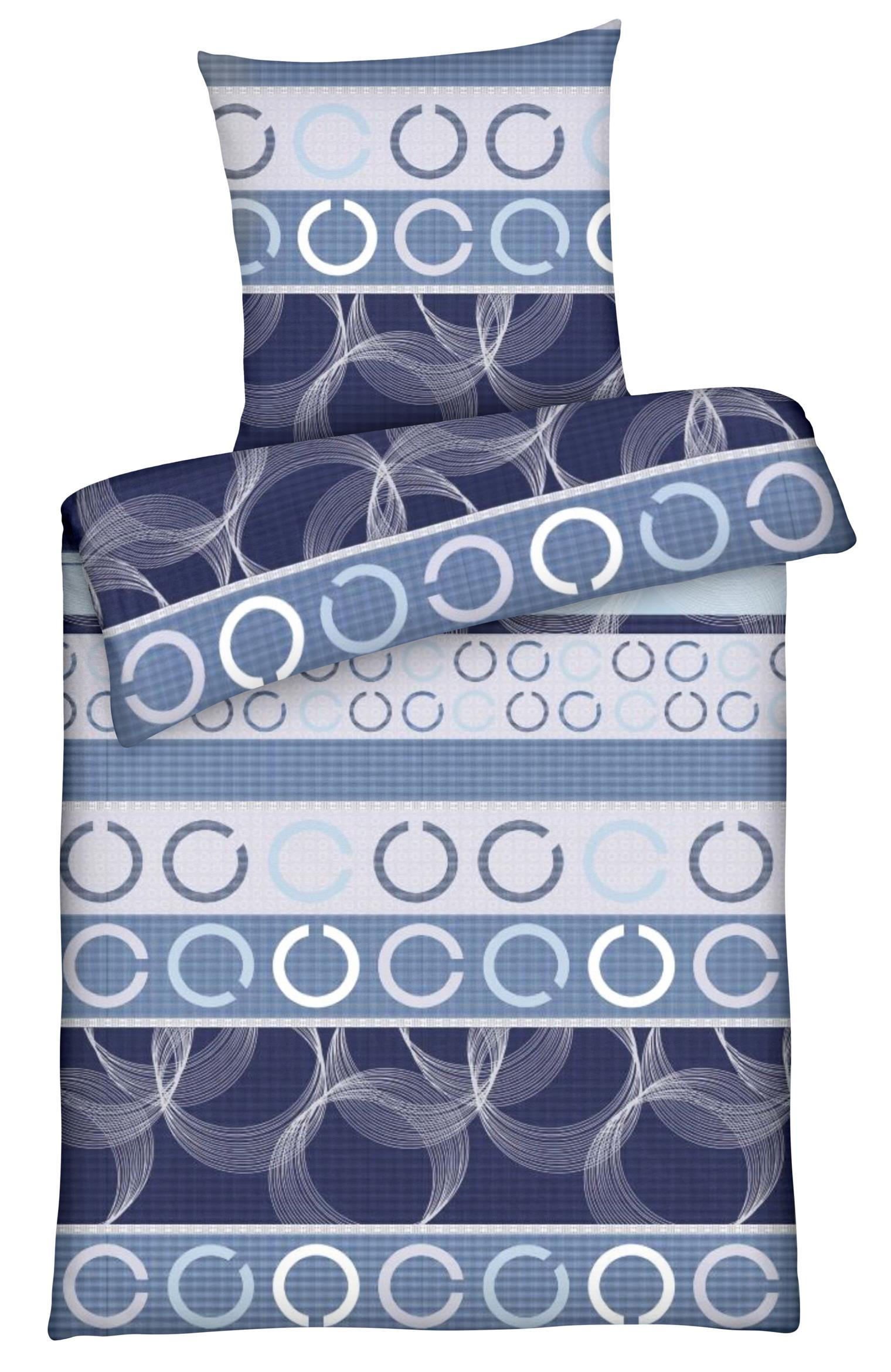 BETTWÄSCHE 135x200 Renforce aus 100% Baumwolle Bettbezug Kreise Muster Blau - Blau, Textil (135/200cm) - Carpe Sonno