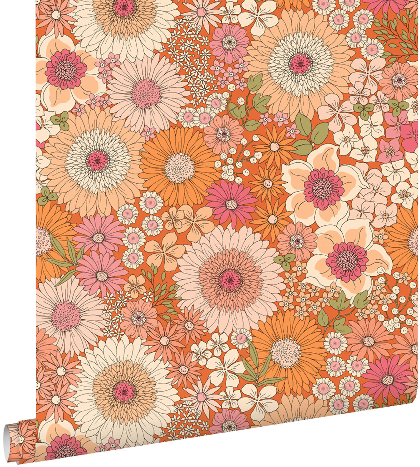 TAPETE Retro Blumen 53 cm x 10.05 m - Pink, Papier (53/1000cm) - ESTAhome