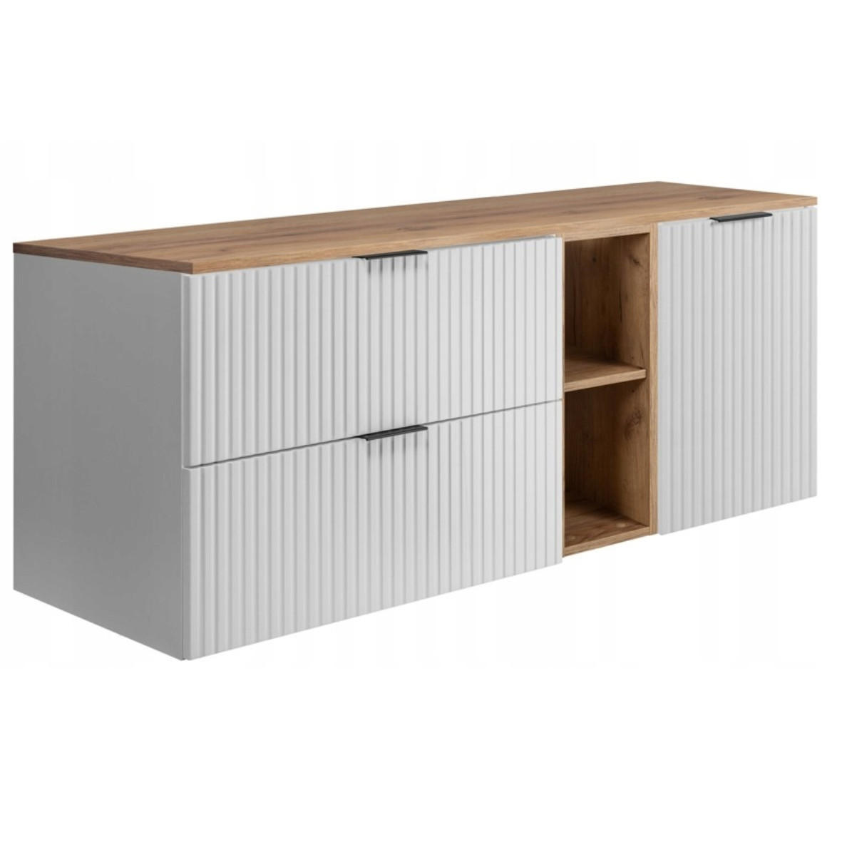 WASCHBECKUNTERSCHRANK FLOW mit Regal + Platte Weiß matt 120/57/46 cm - Weiß, Holzwerkstoff (120/57/46cm) - Rodan