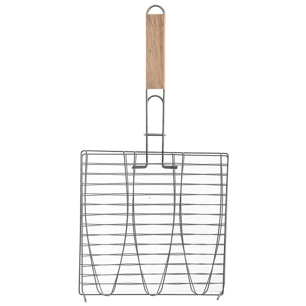 FISCHGRILLROST doppelseitig Holzgriff 55,5 cm Silberfarben - Silberfarben, Metall (28/4/55.5cm) - Orion 