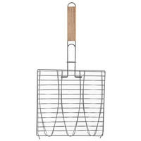 FISCHGRILLROST doppelseitig Holzgriff 55,5 cm Silberfarben - Silberfarben, Metall (28/4/55.5cm) - Orion 