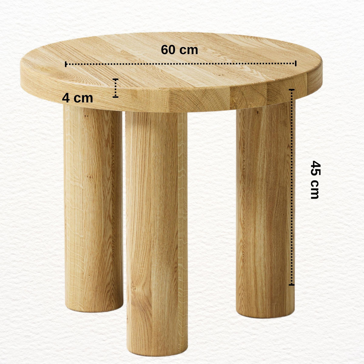COUCHTISCH Eichenholz vollmassiv rund Naturbelassenen 60/60/45 - Naturfarben, Holz (60/60/45cm)