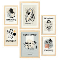 POSTER Set Mit 6 Schwarze Tinte Freundschaft Größe A3 & A4 Rahmen aus hellem Holz - Beige, Papier (29.7/1cm) - Nacnic