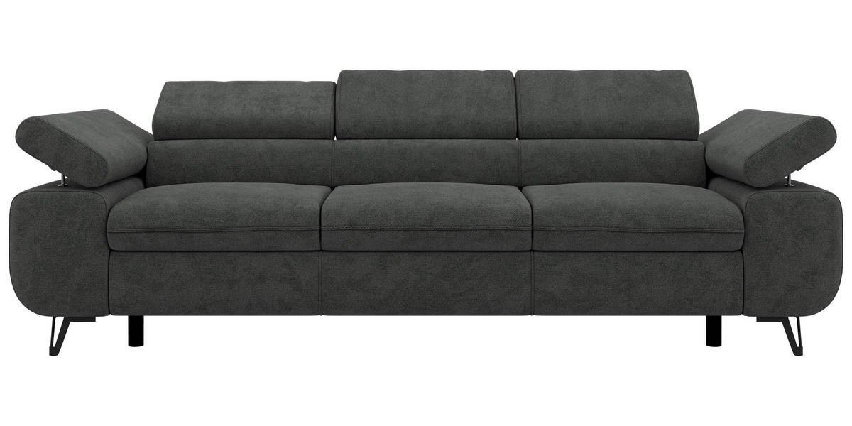 TŘÍMÍSTNÁ POHOVKA PETER 3 - Tmavě šedá Strukturovaná látka - černá/tmavě šedá, kov/textil (262/76/99cm) - MKS