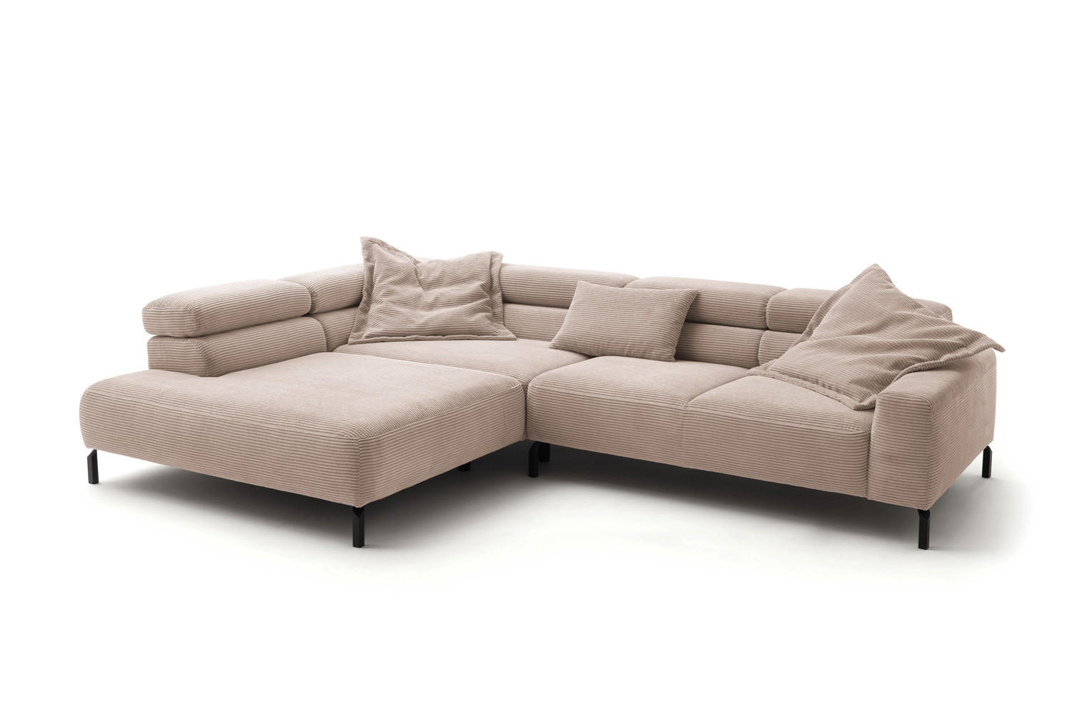 ECKSOFA DELIA Taupe Cord - Taupe/Schwarz, Textil/Metall (276/219cm) - KAWOLA