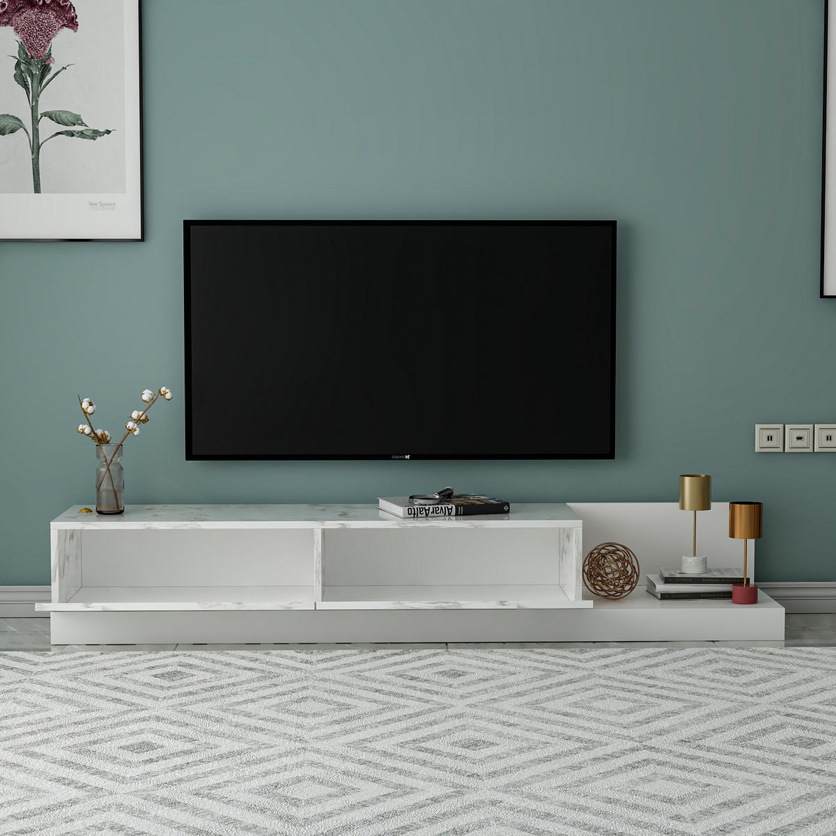 TV-LOWBOARD Majör Weiß Marmoroptik 9031 - Weiß, Holzwerkstoff (180/30/37cm) - moebel17
