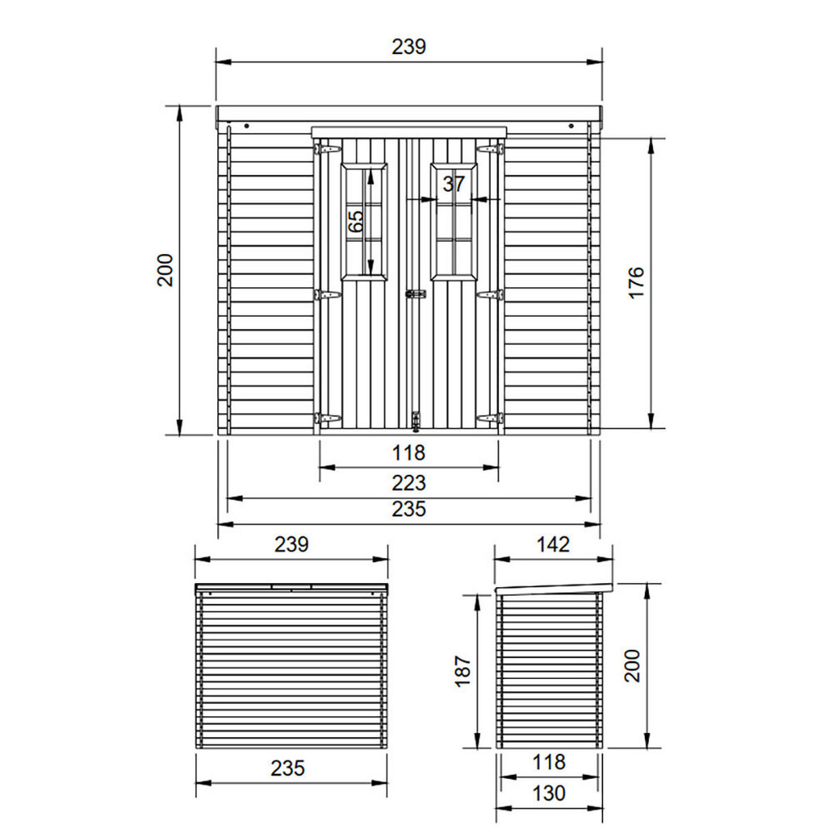 GARTENHAUS HOLZ mit imprägniertem Boden B239xL142xH200 cm/ 2,63 m2 - M310C+M310G - Beige, Holz (239/200/142cm) - Timbela