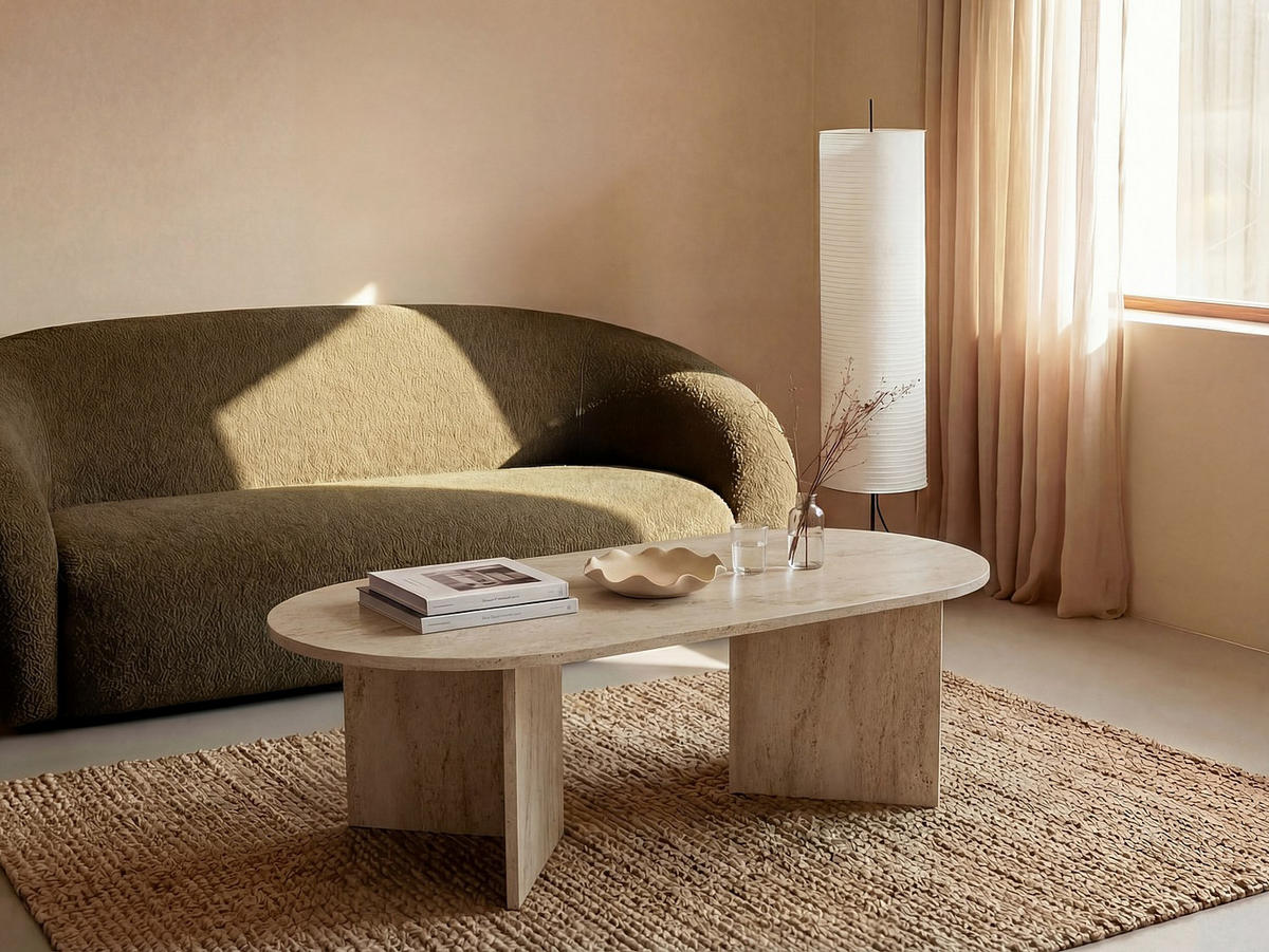 COUCHTISCH - 120 cm x 60 cm - Holz, Platte - Beige - TOPANIA - Beige, Holz (60/120/39.6cm) - Vente-Unique