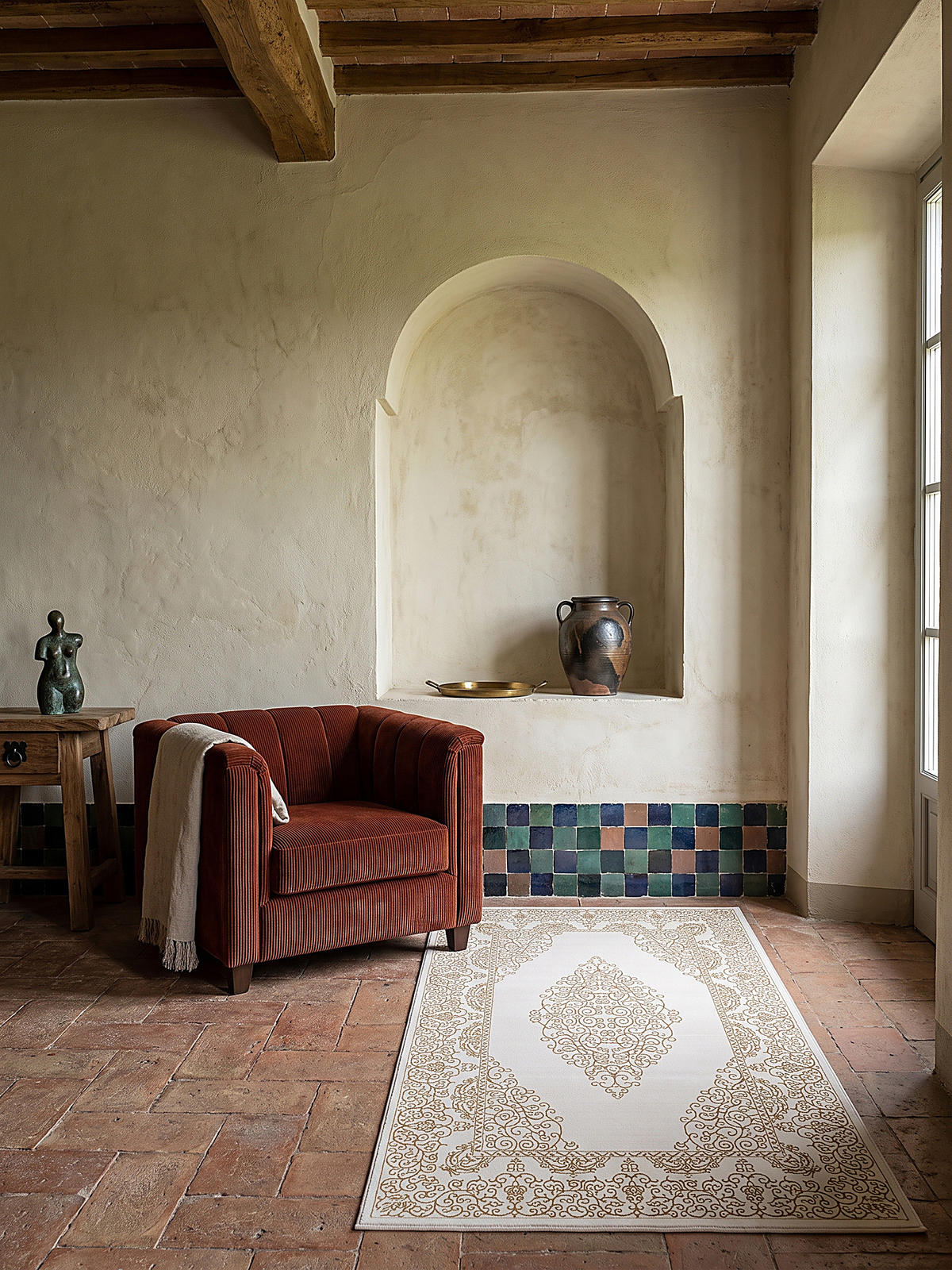 TEPPICH Kurzflor ERESMA Orient-Medaillon Polyester Creme 80 x 150 cm - Creme, Textil (80/150cm) - KADIMA DESIGN