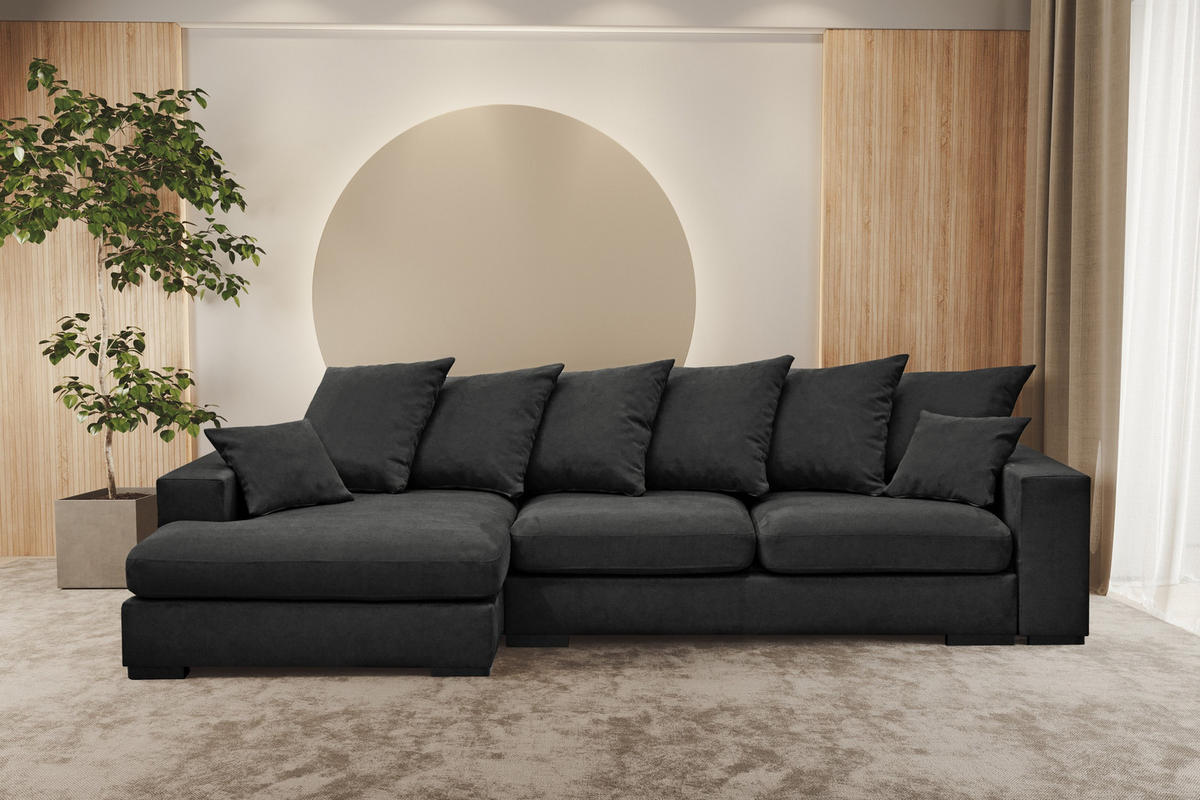 ECKSOFA Mit Schlaffunktion Und Bettkasten Couch L-form Gabon Stoff Riviera Links Schwarz - Schwarz, Holz (155/285cm) - Kaiser Möbel