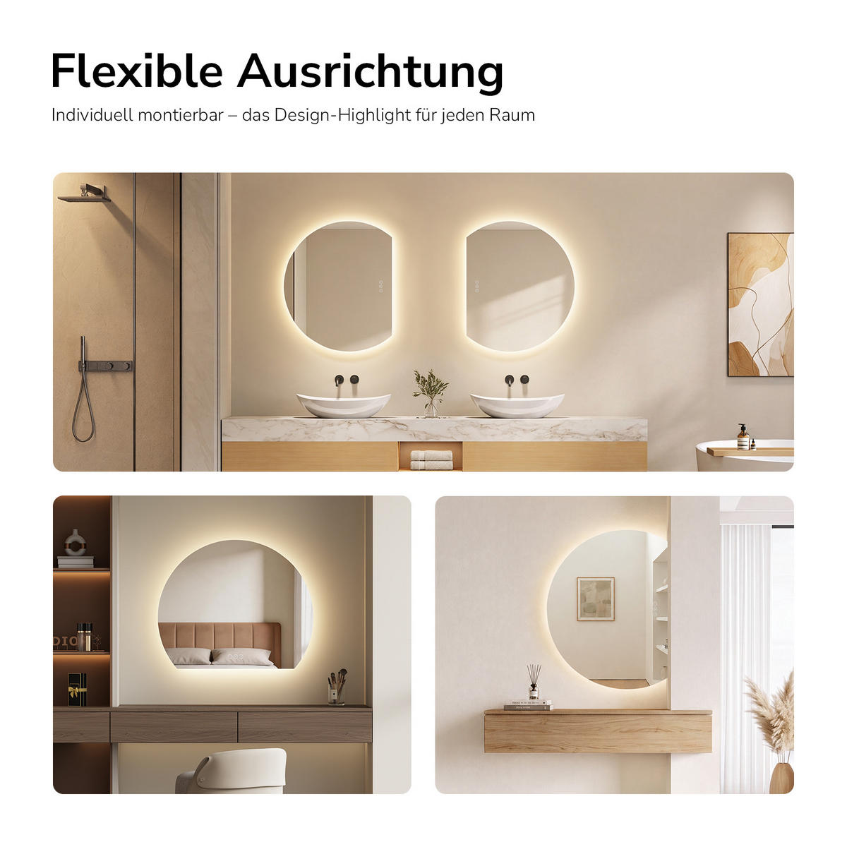 BADSPIEGEL LED 70 x 62 cm mit 3 Lichtfarben, Antibeschlagfunktion und Touch-Schalter - Transparent, Glas (70/62/2.5cm) - EMKE