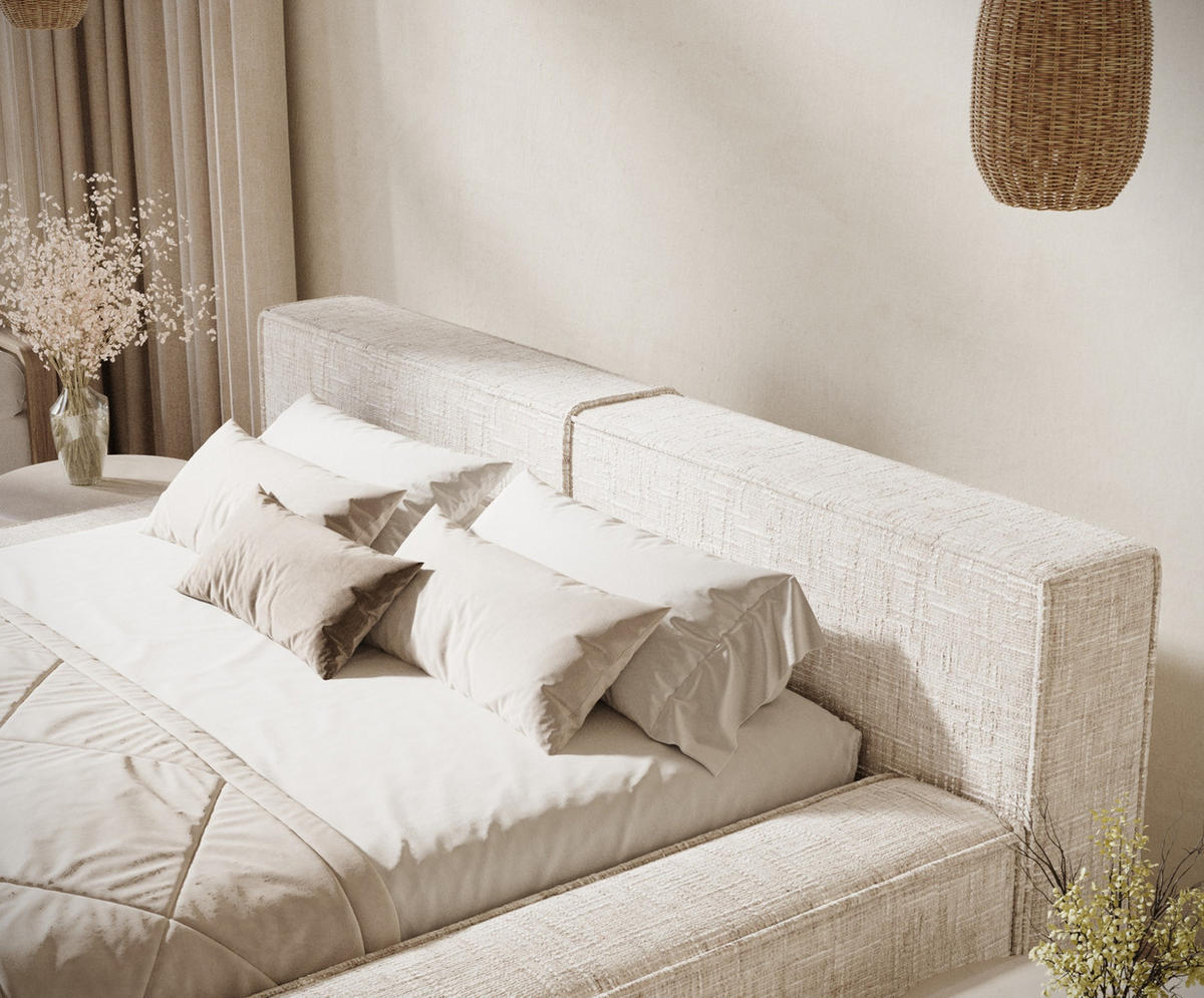 POLSTERBETT Voliera Creme 200/200 cm im Webstoff - Birkefarben/Creme, Holz/Holzwerkstoff (200/200cm) - Maison de Reve