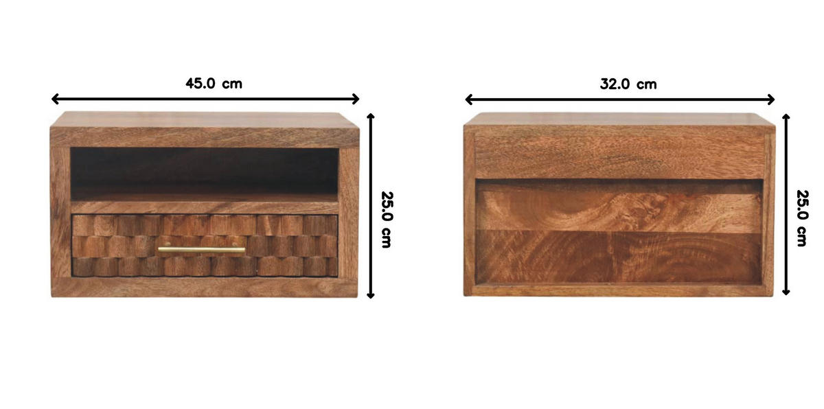 NACHTKASTEN Arno Wandmontiert in Goldenem Teak, 1 Schublade und Offenes Regal, Hellbraun - Hellbraun/Messingfarben, Holz/Metall (45/25/32cm) - Artisan Furniture