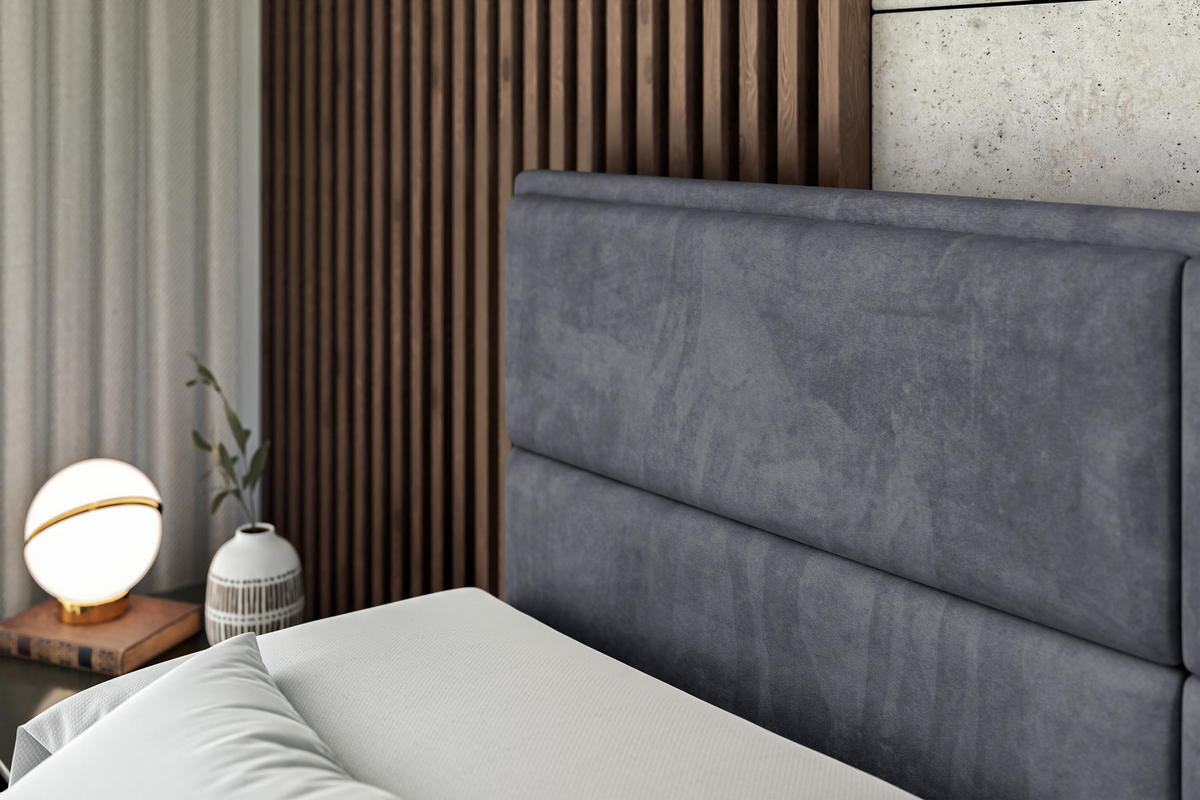BOXBETT mit Matratze H4 und Lattenrost - AURA - 180x200 - H4 - Dunkelgrau - Dunkelgrau, Holzwerkstoff (180/200cm) - ALTDECOR