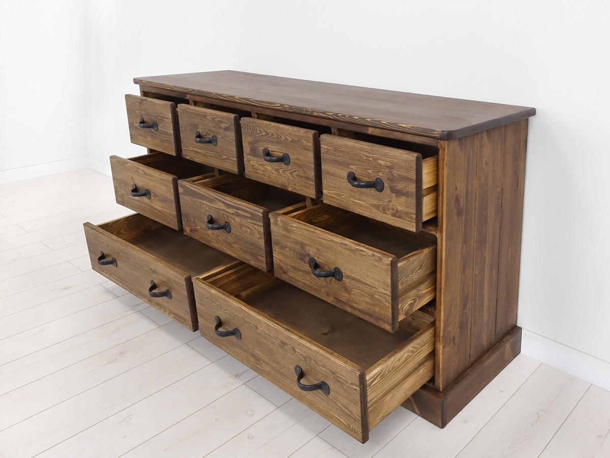 KOMMODE aus Massivholz Rustyk 3/9 - Dunkelbraun/Schwarz, Holz (152/80/45cm) - Seart