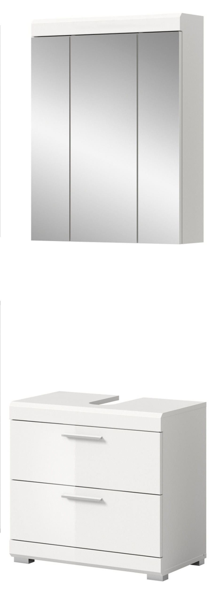 BADMÖBEL-SET weiß Hochglanz 2-teilig 60 cm, Kombination mit Spiegelschrank - Weiß Hochglanz, Glas/Holzwerkstoff (60/191/37cm) - Inn.Furn