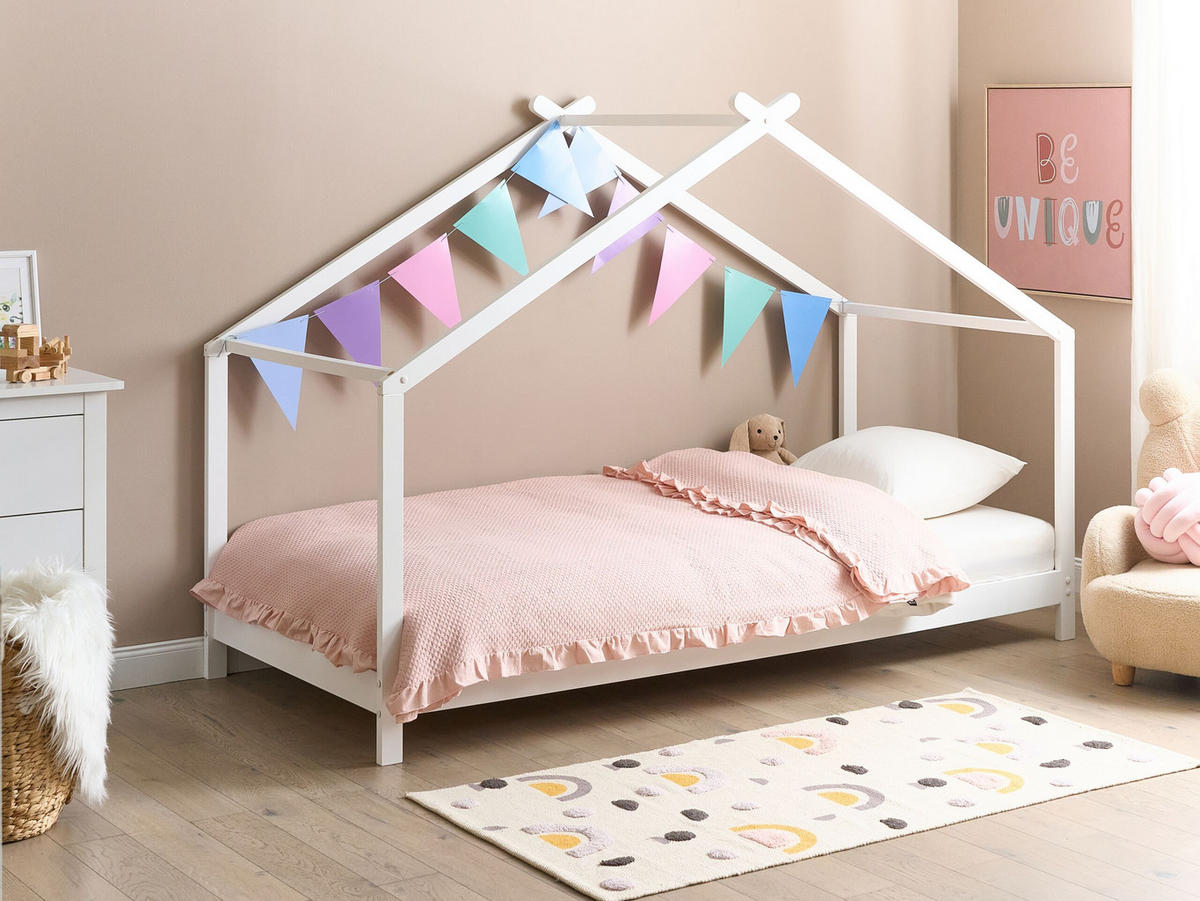 KINDER-HAUSBETT Weiß 90-200 cm Orlu - Weiß, Holz (90/200cm) - Beliani