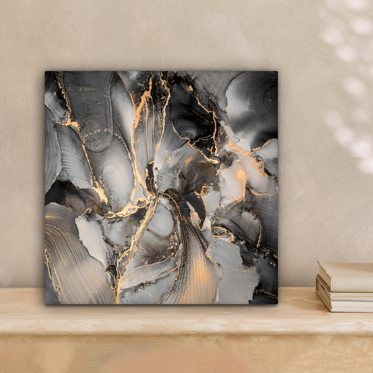 LEINWANDBILD Grau - Luxus - Gold - Marmor 20x20 cm - Dunkelgrau, Textil (20/20cm) - MuchoWow