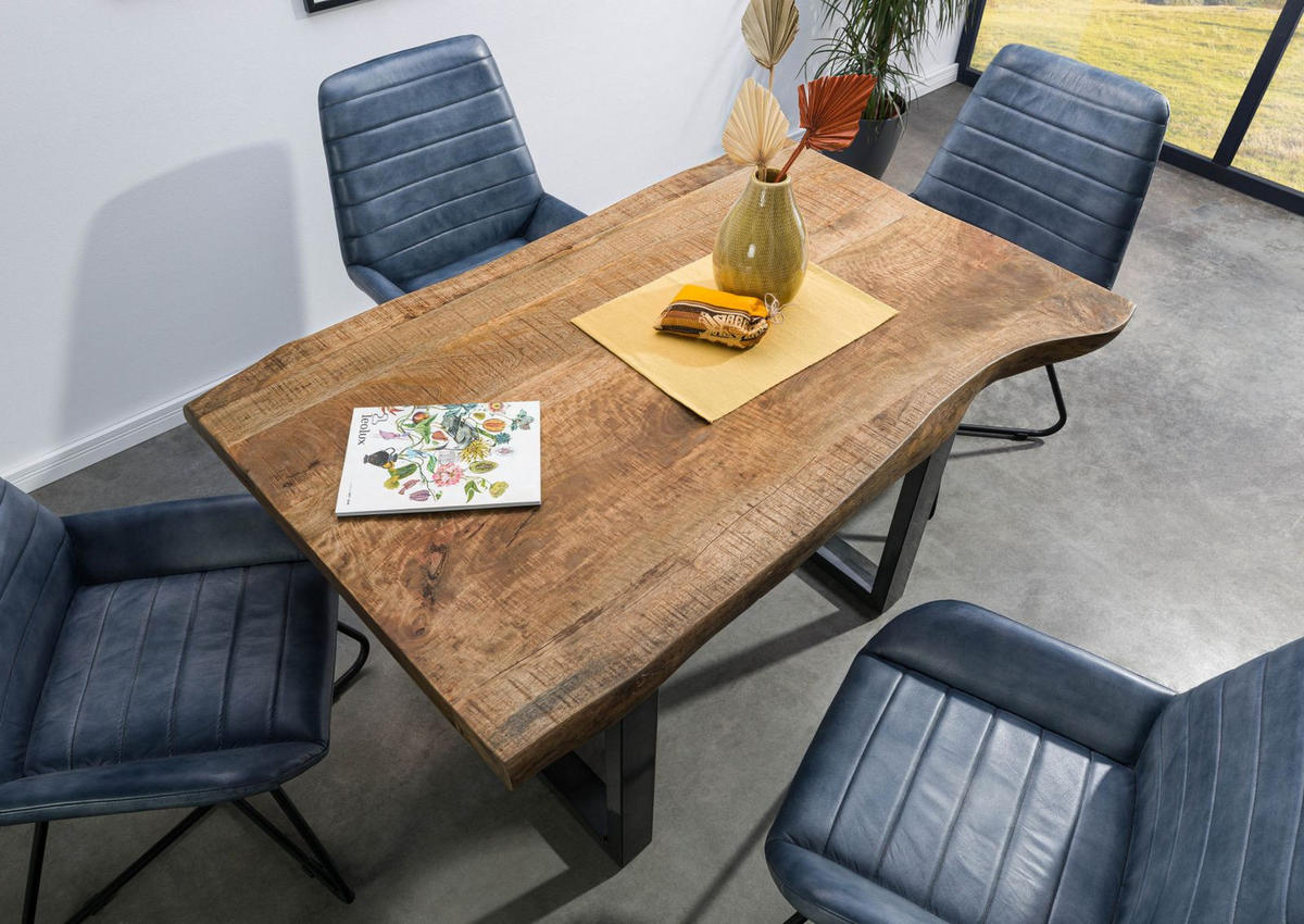 BAUMTISCH Mango 140x90x77 natur lackiert / U-Beine anthrazit glänzend FREEFORM 5 - Naturfarben, Holz (140/90/77cm) - Massivmoebel24