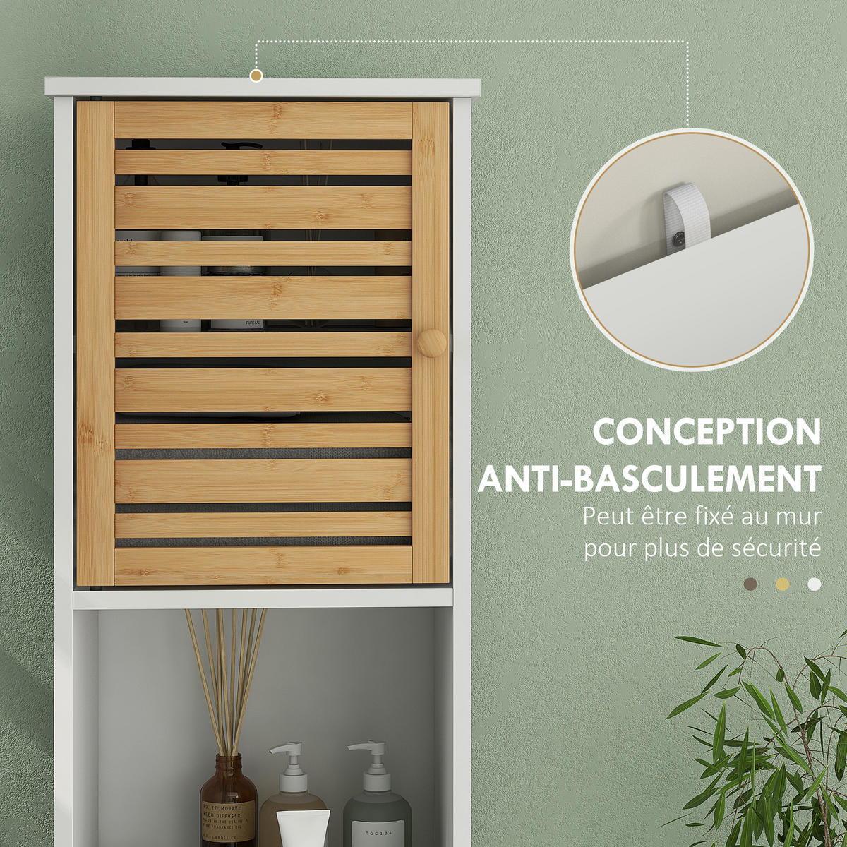 HOCHSCHRANK DE-12420 35/30/170 cm Bambus / Grau - Weiß, Holzwerkstoff (30/170/35cm) - ComfortXL